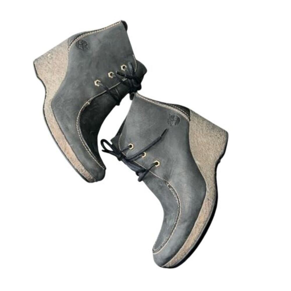 UEC TIMBERLAND Monogram Wallaby BLACK Wedge Genuine Suede Lace Up Booties SZ 8